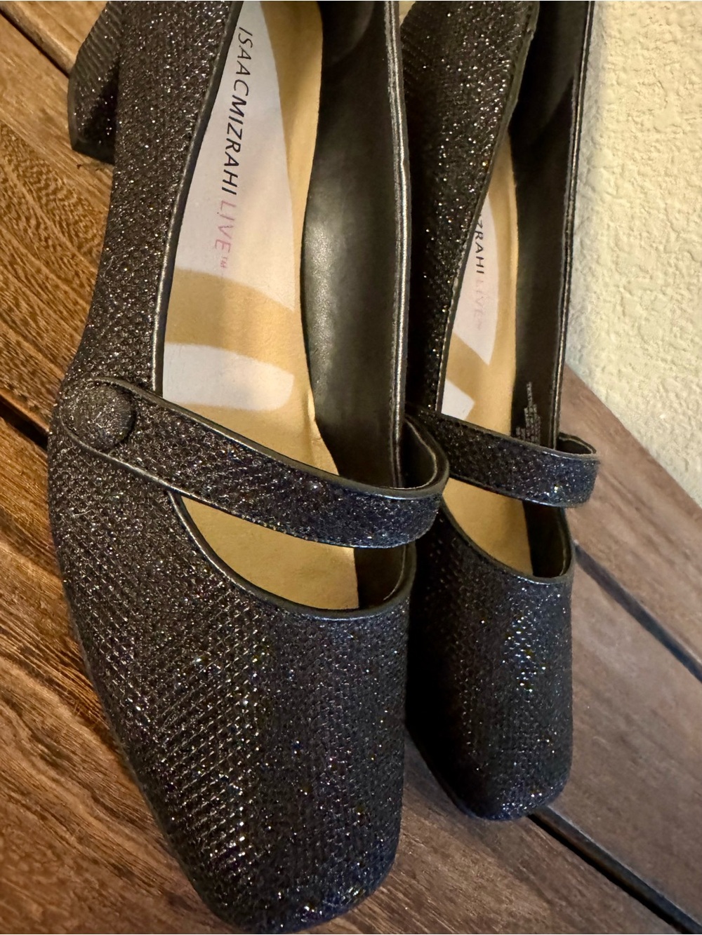 Isaac Mizrahi Black Glitter Mary Jane Heels - Picture 4 of 7